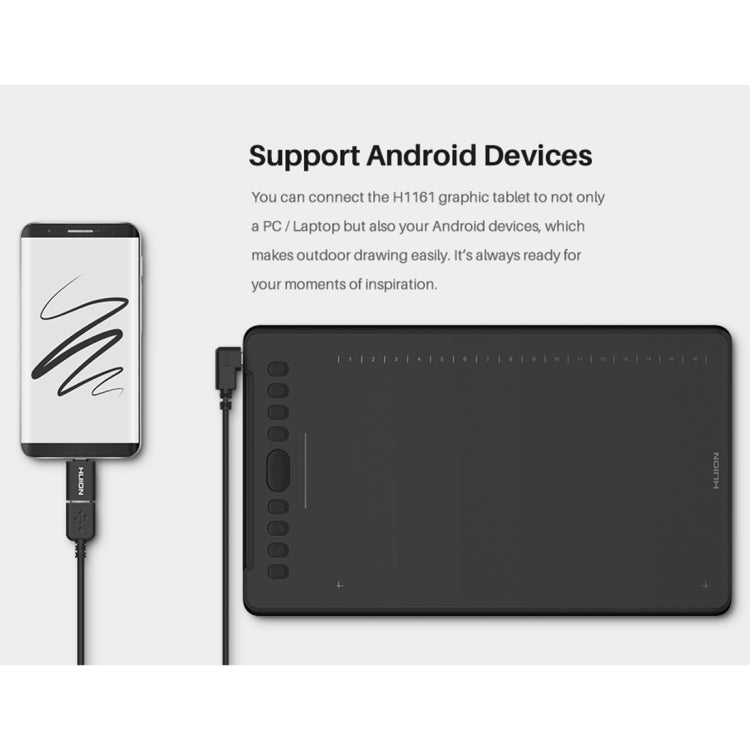 HUION H1161 5080 LPI Touch Strip Art Drawing Tablet for Fun, with Battery-free Pen & Pen Holder - free shipping - PMC TechLife - Order now!