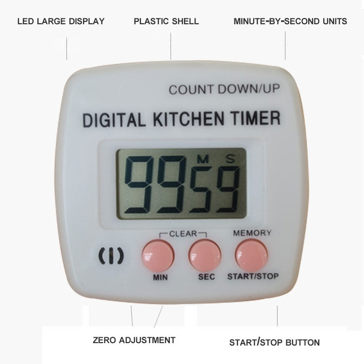Kitchen Timer Digital Electronic Loud Alarm Magnetic Backing With Holder for Cooking Baking Sports Games Office(White) - Digital Countdown by PMC TechLife | Online Shopping South Africa | PMC TechLife | Buy Now Pay Later Mobicred