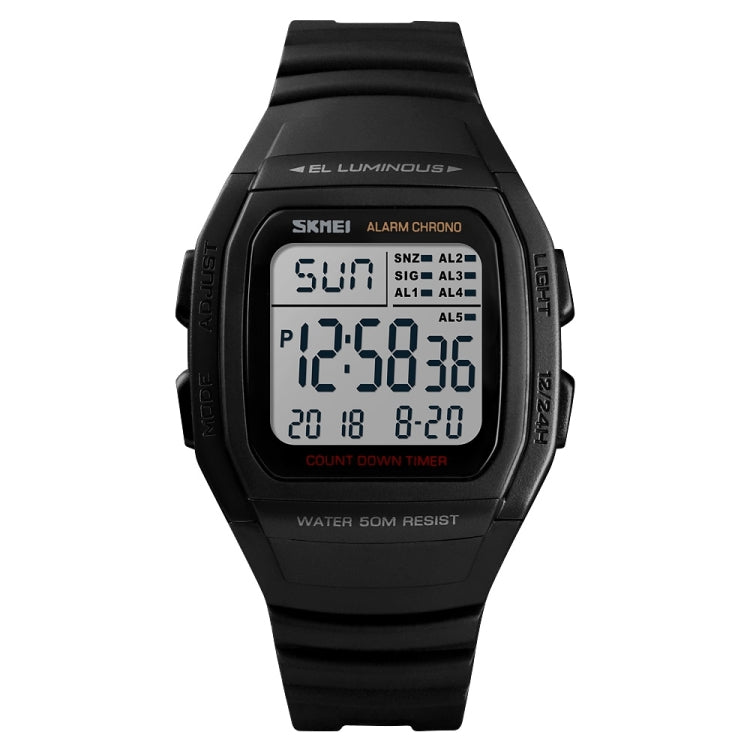 SKMEI 1278 Fashionable Outdoor 50m Water-resistant Digital Watch Student Sports Wrist Watch Support 5 Group Alarm Clocks(Black) - free shipping - PMC TechLife - Order now!