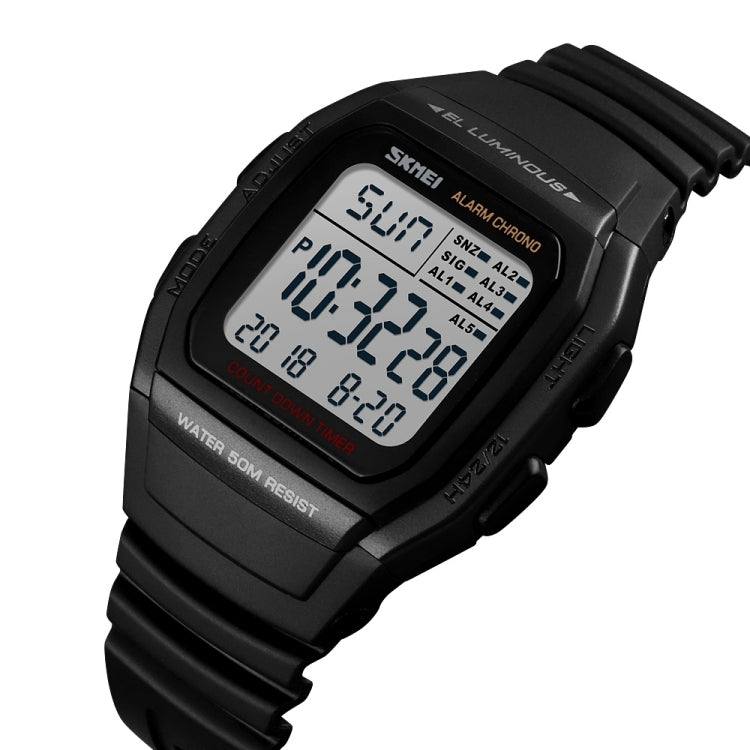 SKMEI 1278 Fashionable Outdoor 50m Water-resistant Digital Watch Student Sports Wrist Watch Support 5 Group Alarm Clocks(Black) - free shipping - PMC TechLife - Order now!