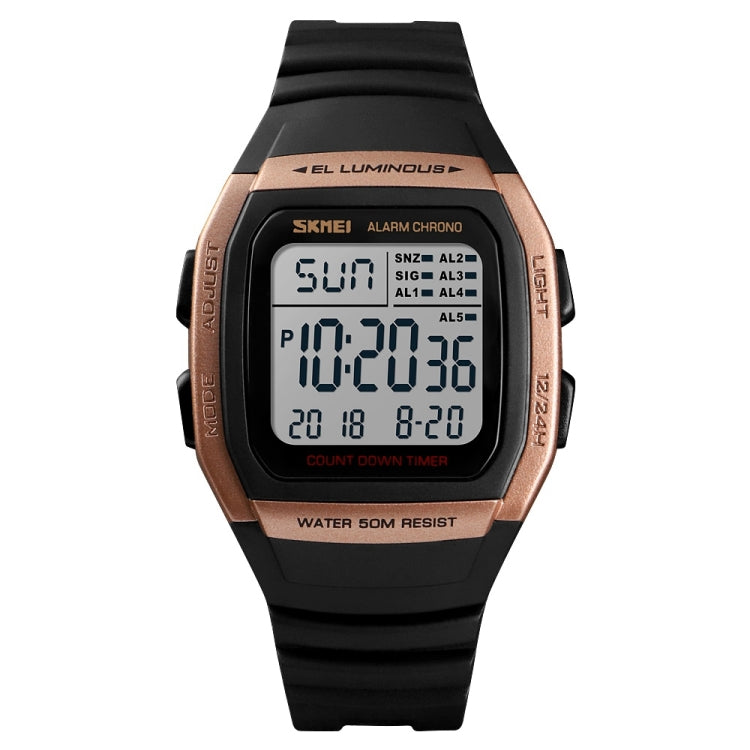 SKMEI 1278 Fashionable Outdoor 50m Waterproof Digital Watch Student Sports Wrist Watch Support 5 Group Alarm Clocks(Rose Gold) - free shipping - PMC TechLife - Order now!
