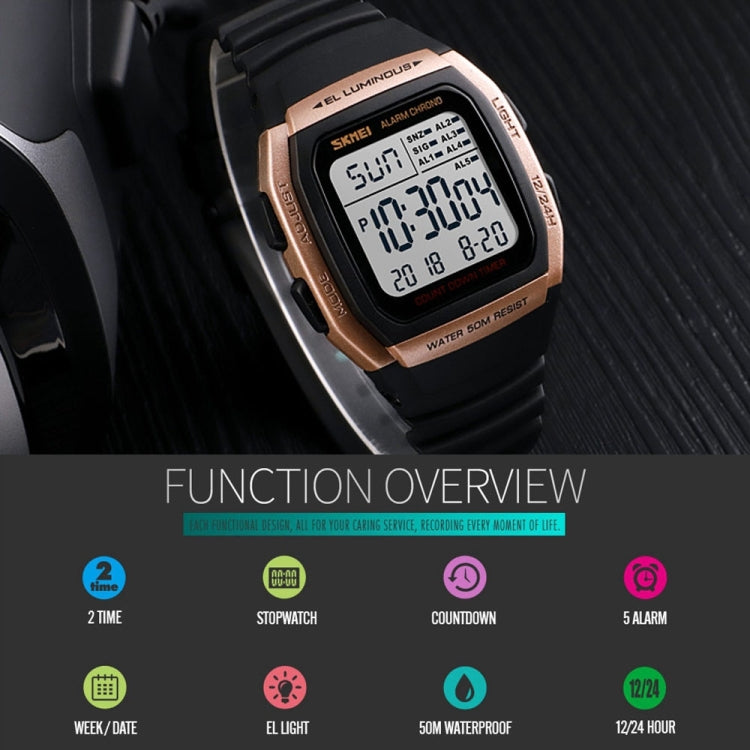 SKMEI 1278 Fashionable Outdoor 50m Waterproof Digital Watch Student Sports Wrist Watch Support 5 Group Alarm Clocks(Rose Gold) - free shipping - PMC TechLife - Order now!