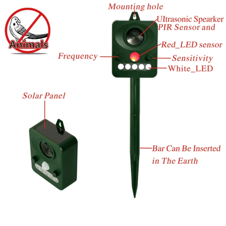 Environmental Friendly White + Red Light Solar-powered LED Ultrasonic Animal Repeller Bird Cat Dog Control Device With 6.5V / 0.1W Solar Panel & PIR Sensor & Light Sensor, Got the CE / ROHS Certification - Outdoor Insect Repellent by PMC TechLife | Online Shopping South Africa | PMC TechLife | Buy Now Pay Later Mobicred