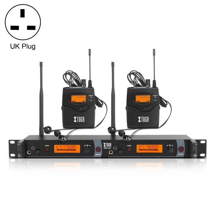 XTUGA IEM1200 Wireless Transmitter 2 Bodypack Stage Singer In-Ear Monitor System (UK Plug) - Microphone by XTUGA | Online Shopping South Africa | PMC TechLife | Buy Now Pay Later Mobicred