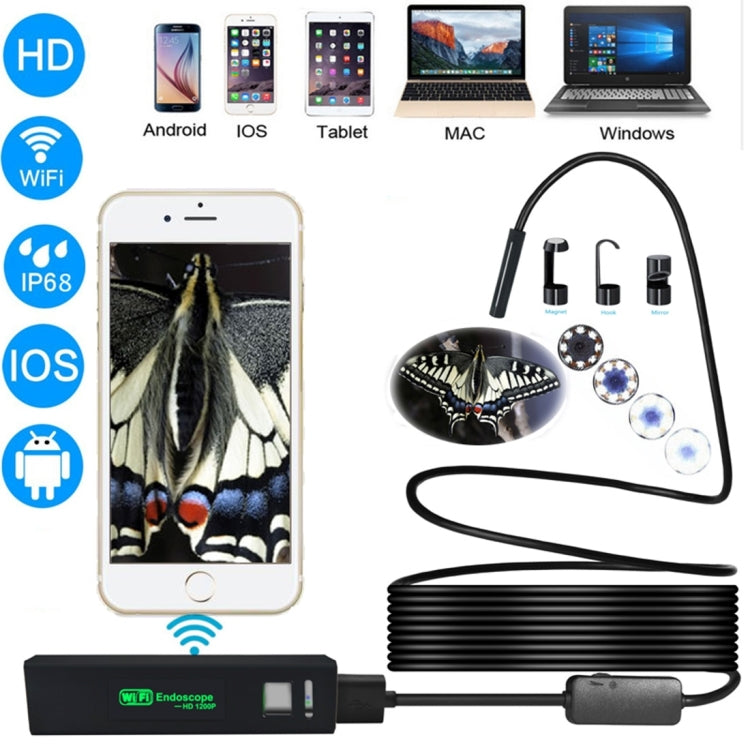 YPC110 8mm 2.0MP HD Camera WiFi Endoscope Snake Tube Inspection Camera with 8 LED, Waterproof IP68, Lens Diameter: 8mm, Length: 5m, Soft Line -  by PMC TechLife | Online Shopping South Africa | PMC TechLife | Buy Now Pay Later Mobicred