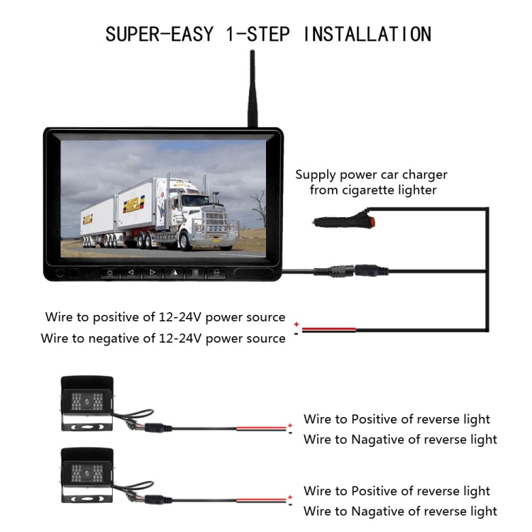 K0232 7 inch 140 Degrees Wide Angle HD Car Rear View Backup Dual Cameras Rearview Monitor Split Screen - free shipping - PMC TechLife - Order now!