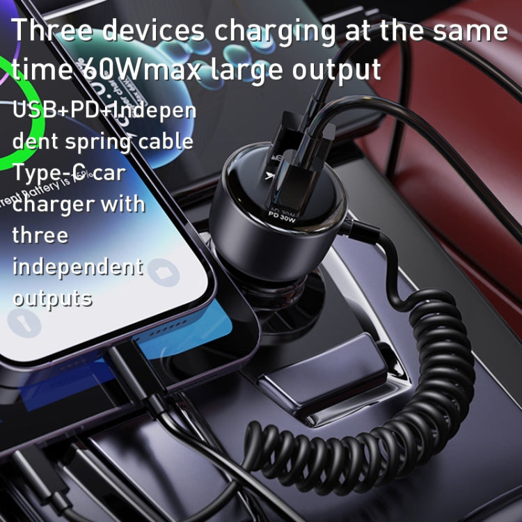 Yesido Y57 50W PD + QC3.0 Dual Port Car Charger with 8 Pin Spring Data Cable - free shipping - PMC TechLife - Order now!