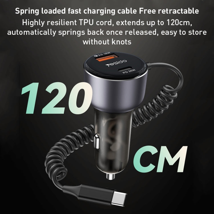 Yesido Y57 50W PD + QC3.0 Dual Port Car Charger with 8 Pin Spring Data Cable - free shipping - PMC TechLife - Order now!