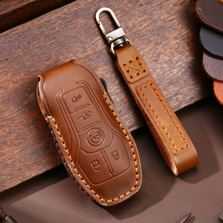 For Ford F-150 3-button C074 Car Key Leather Protective Case (Brown) - Car Key Cases by PMC TechLife | Online Shopping South Africa | PMC TechLife | Buy Now Pay Later Mobicred