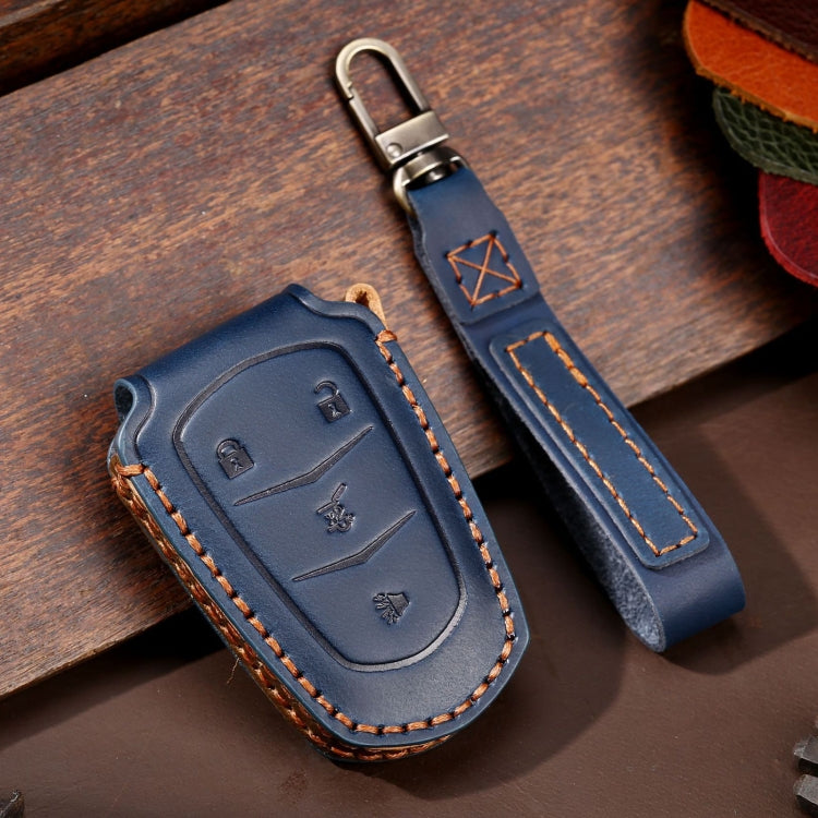For Cadillac / CT5 / CT6 / XT6 4-button C086 Car Key Leather Protective Case (Blue) - Car Key Cases by PMC TechLife | Online Shopping South Africa | PMC TechLife | Buy Now Pay Later Mobicred