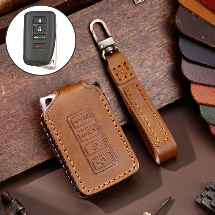 For Lexus 4-button Hallmo Car Cowhide Leather Key Protective Cover Key Case(Brown) - free shipping - PMC TechLife - Order now!