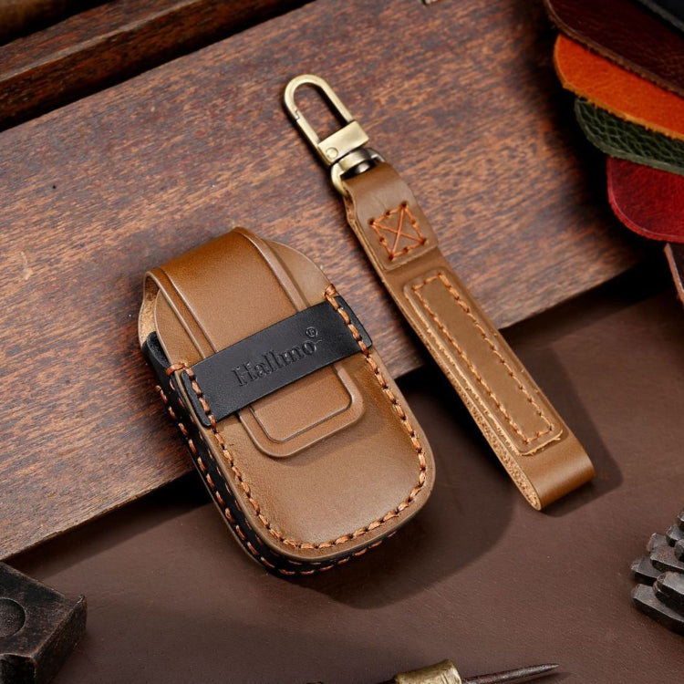 For Chevrolet 5-button Hallmo Car Cowhide Leather Key Protective Cover Key Case(Brown) - Car Key Cases by Hallmo | Online Shopping South Africa | PMC TechLife | Buy Now Pay Later Mobicred
