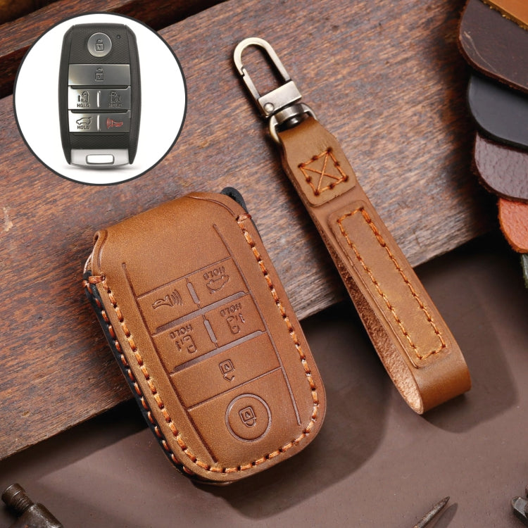For Kia C134 6-button Hallmo Car Cowhide Leather Key Protective Cover Key Case(Brown) - free shipping - PMC TechLife - Order now!