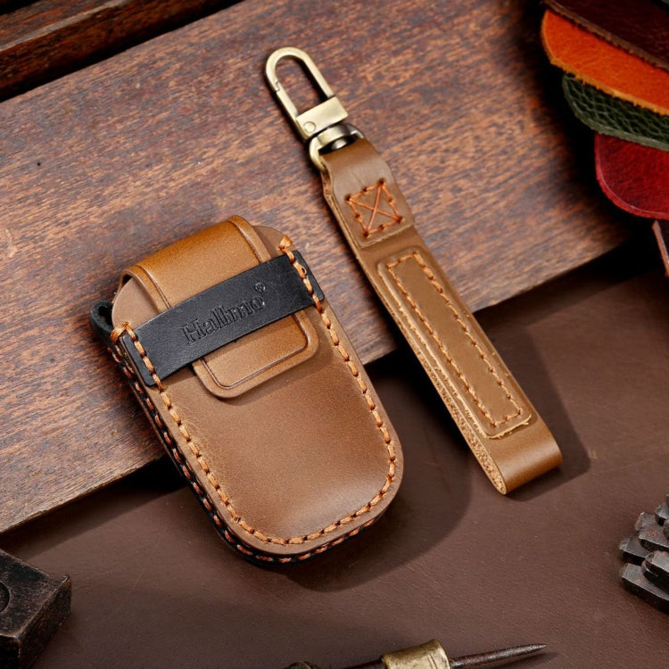 For Kia Sportage R / K5 / K4 / K2 / KX3 Hallmo B Style Car Cowhide Leather Key Protective Cover Key Case(Brown) - Car Key Cases by Hallmo | Online Shopping South Africa | PMC TechLife | Buy Now Pay Later Mobicred