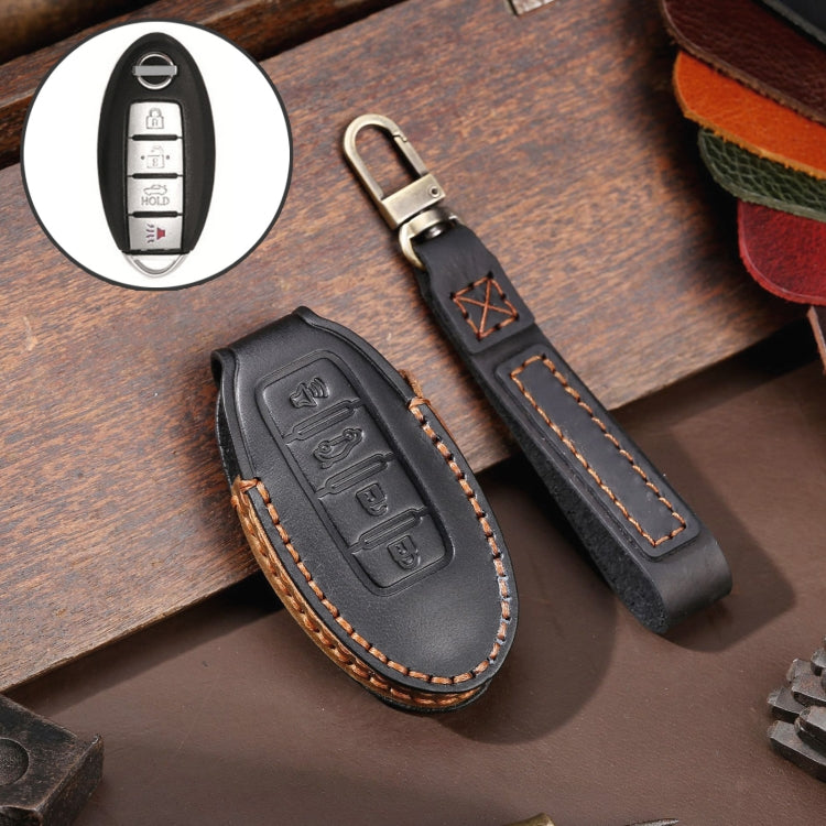 For Nissan 4-button Horn Hallmo Car Cowhide Leather Key Protective Cover Key Case(Black) - free shipping - PMC TechLife - Order now!