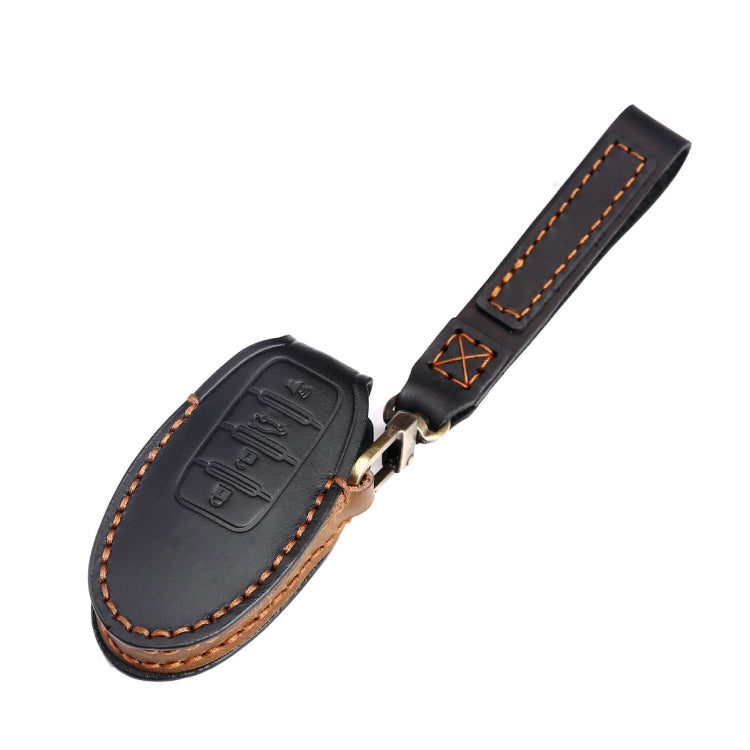 For Nissan 4-button Horn Hallmo Car Cowhide Leather Key Protective Cover Key Case(Black) - free shipping - PMC TechLife - Order now!