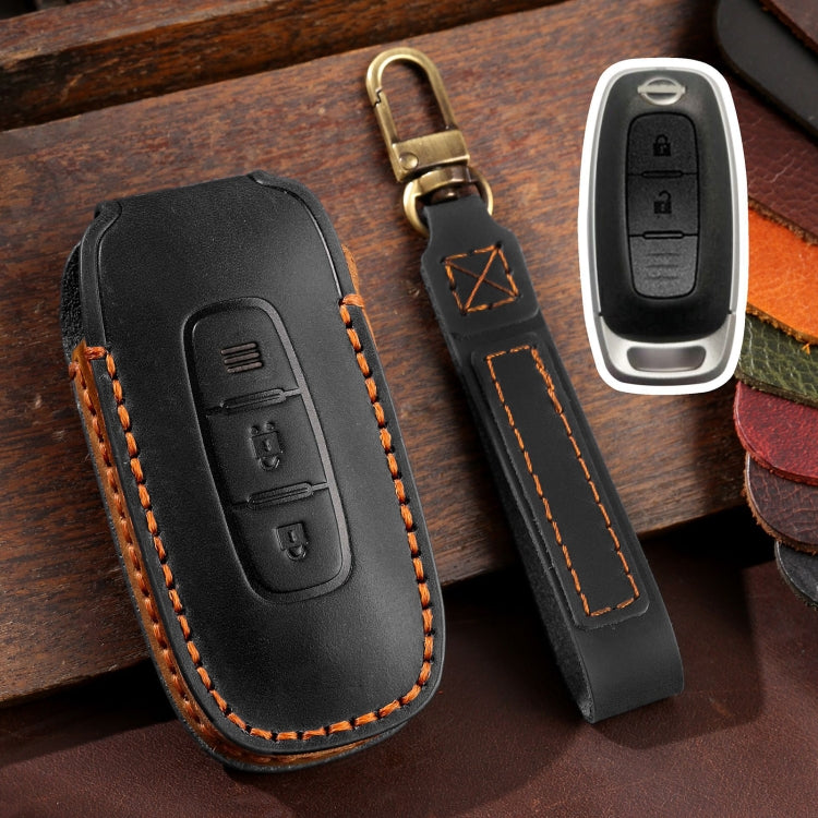 For Nissan Teana / Ariya 2-button Hallmo Car Cowhide Leather Key Protective Cover Key Case(Black) - Car Key Cases by Hallmo | Online Shopping South Africa | PMC TechLife | Buy Now Pay Later Mobicred
