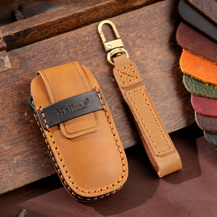For Nissan Teana / Ariya 3-button Tail Box Hallmo Car Cowhide Leather Key Protective Cover Key Case(Brown) - free shipping - PMC TechLife - Order now!