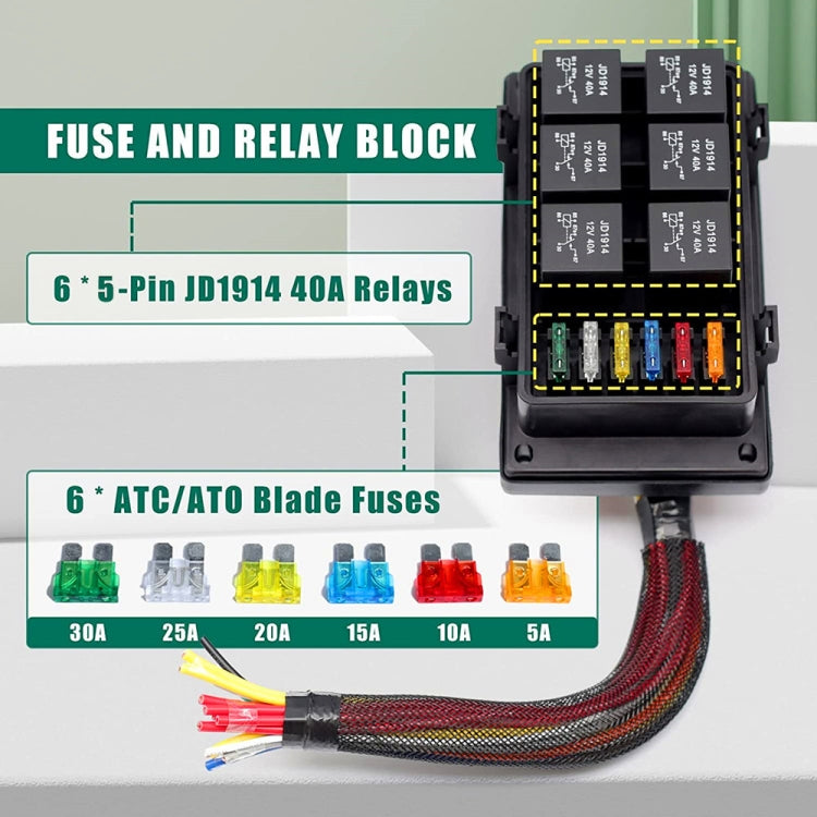 12V 5 Pin Car 6 Slots IP66 Waterproof Relay Fuse Box with Cable - Fuse by PMC TechLife | Online Shopping South Africa | PMC TechLife | Buy Now Pay Later Mobicred