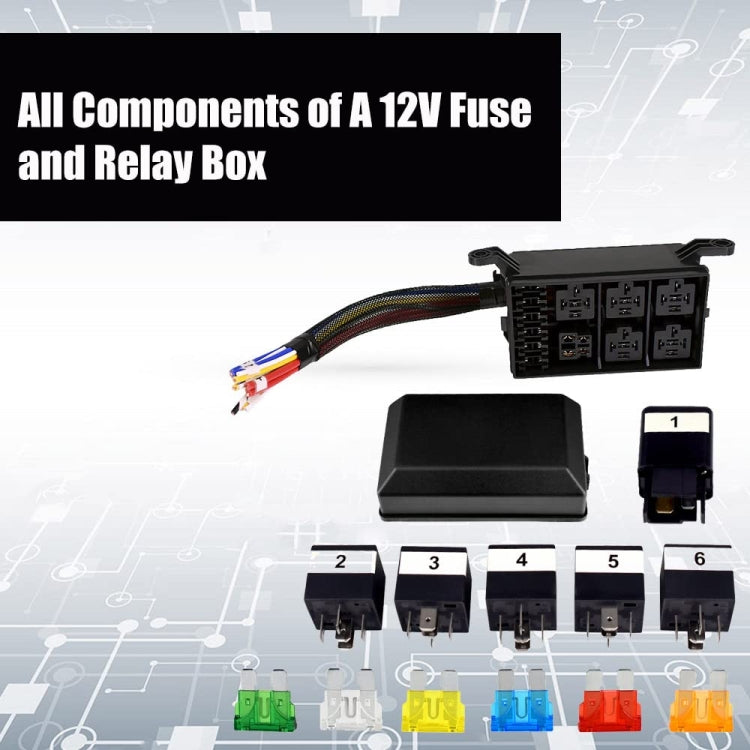 12V 5 Pin Car 6 Slots Waterproof Relay Fuse Box with Cable - Fuse by PMC TechLife | Online Shopping South Africa | PMC TechLife