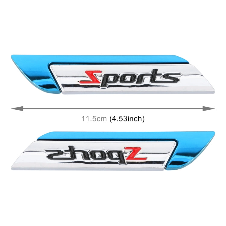 1 Pair Car SPORTS Personalized Aluminum Alloy Decorative Stickers, Size: 11.5 x 2.5 x 0.5cm (Blue) - 3D Metal Sticker by PMC TechLife | Online Shopping South Africa | PMC TechLife | Buy Now Pay Later Mobicred