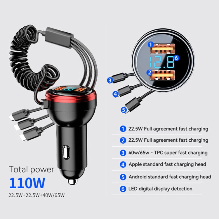 BW15 110W 3 in 1 Charging Cable & Dual USB Port Car Charger (Red) - free shipping - PMC TechLife - Order now!