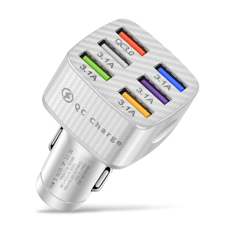 BK-360 6 in 1 QC3.0+3.1A USB luminescent Car Charger (White) - Car Charger by PMC TechLife | Online Shopping South Africa | PMC TechLife | Buy Now Pay Later Mobicred