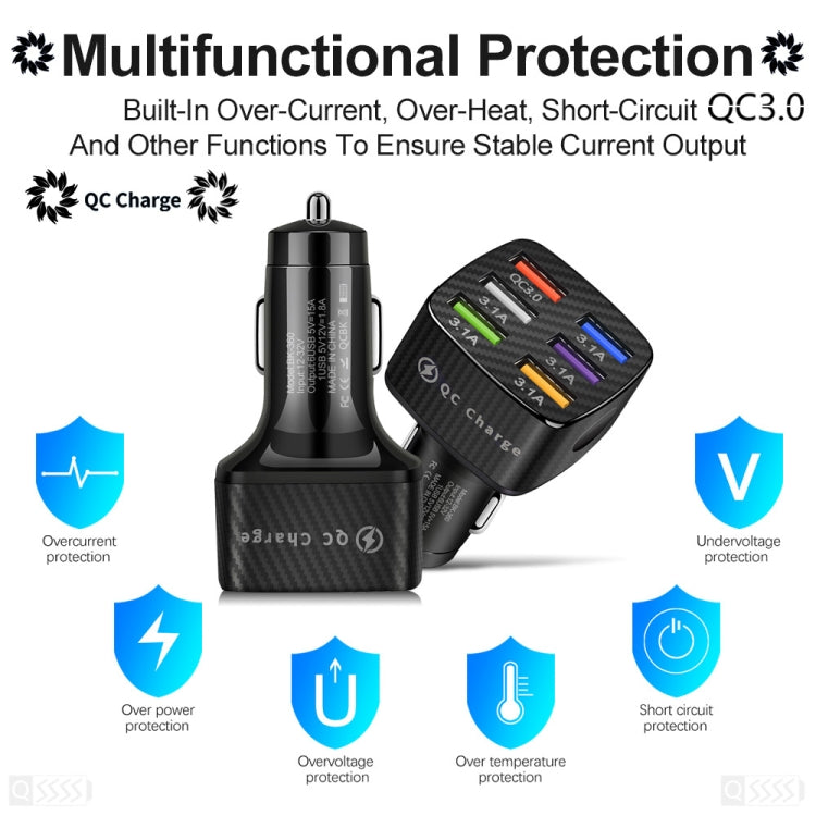 BK-360 6 in 1 QC3.0+3.1A USB luminescent Car Charger (Black) - Car Charger by PMC TechLife | Online Shopping South Africa | PMC TechLife | Buy Now Pay Later Mobicred