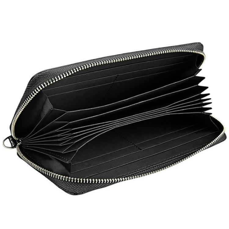 Genuine Cowhide Leather Litchi Texture Zipper Long Style Card Holder Wallet RFID Blocking Coin Purse Card Bag Protect Case with Hand Strap for Women, Size: 20*10.5*3cm(Black) - free shipping - PMC Jewellery - Order now!
