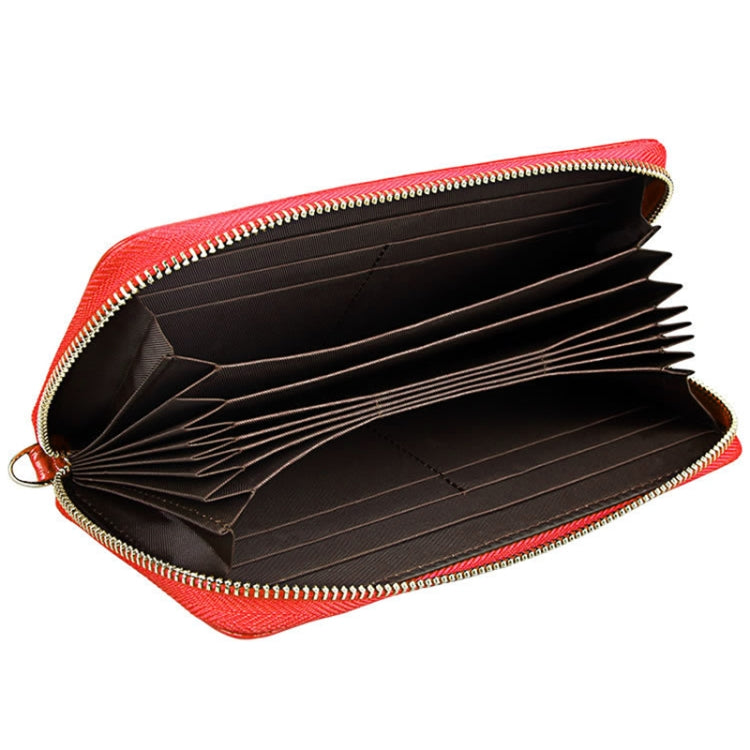 Genuine Cowhide Leather Litchi Texture Zipper Long Style Card Holder Wallet RFID Blocking Coin Purse Card Bag Protect Case with Hand Strap for Women, Size: 20*10.5*3cm(Red) - free shipping - PMC Jewellery - Order now!