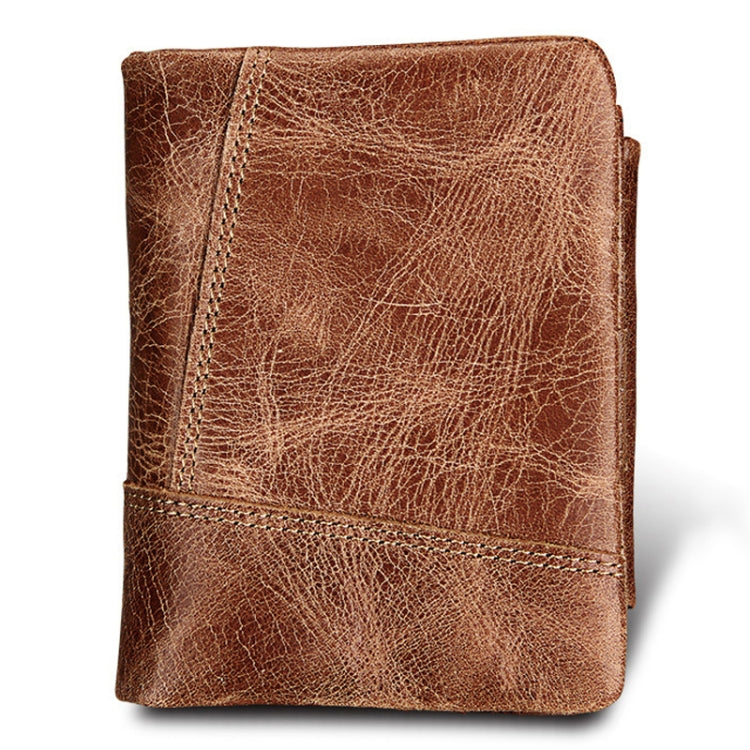 Genuine Cowhide Leather Crazy Horse Texture Zipper 3-folding Short Style Card Holder Wallet RFID Blocking Coin Purse Card Bag Protect Case for Men, Size: 12*9.5*4cm(Taupe) - free shipping - PMC Jewellery - Order now!