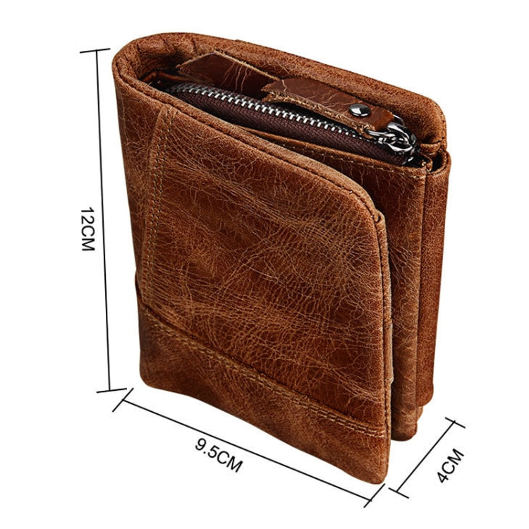 Genuine Cowhide Leather Crazy Horse Texture Zipper 3-folding Short Style Card Holder Wallet RFID Blocking Coin Purse Card Bag Protect Case for Men, Size: 12*9.5*4cm(Taupe) - free shipping - PMC Jewellery - Order now!