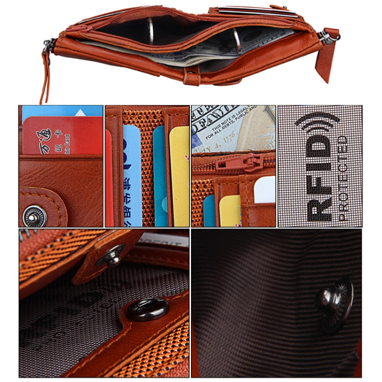 Genuine Cowhide Leather Crazy Horse Texture Dual Zipper Short Style Card Holder Wallet RFID Blocking Card Bag Protect Case for Men, Size: 12.1*9.4*2.7cm(Orange) - free shipping - PMC Jewellery - Order now!