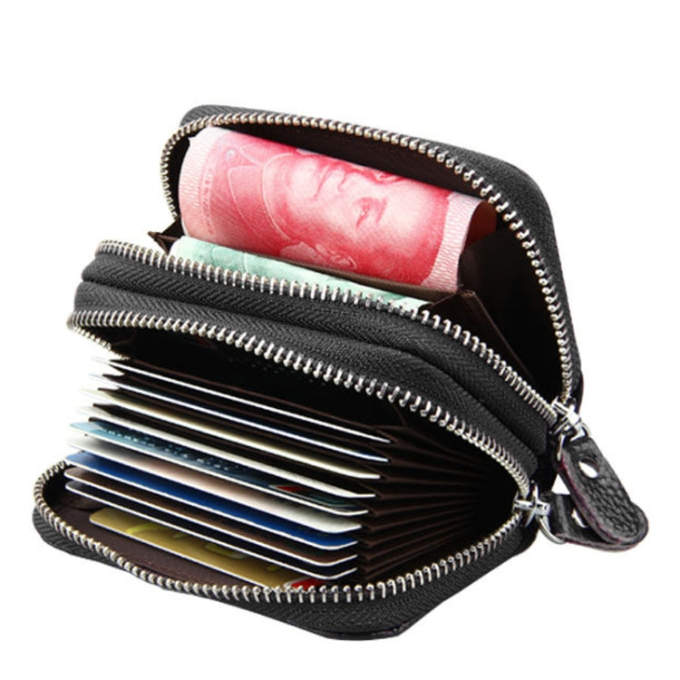 Genuine Leather Dual Layer Zipper Card Holder Wallet RFID Blocking Purse, Size: 10.5x7.0x4.0cm(Coffee) - free shipping - PMC Jewellery - Order now!