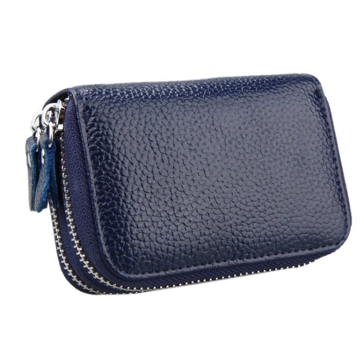 Genuine Leather Dual Layer Zipper Card Holder Wallet RFID Blocking Purse, Size: 10.5x7.0x4.0cm(Dark Blue) - free shipping - PMC Jewellery - Order now!