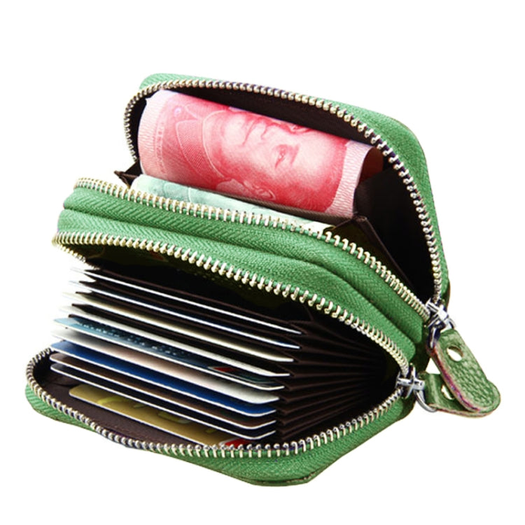 Genuine Leather Dual Layer Zipper Card Holder Wallet RFID Blocking Purse, Size: 10.5x7.0x4.0cm(Green) - free shipping - PMC Jewellery - Order now!