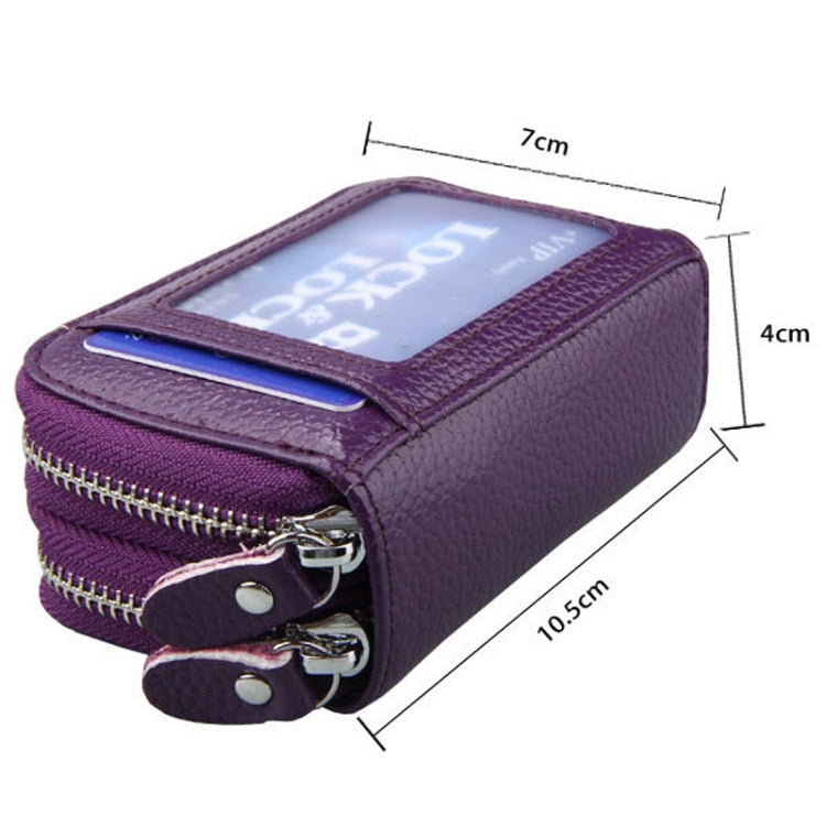 Genuine Leather Dual Layer Zipper Card Holder Wallet RFID Blocking Purse, Size: 10.5x7.0x4.0cm(Green) - free shipping - PMC Jewellery - Order now!