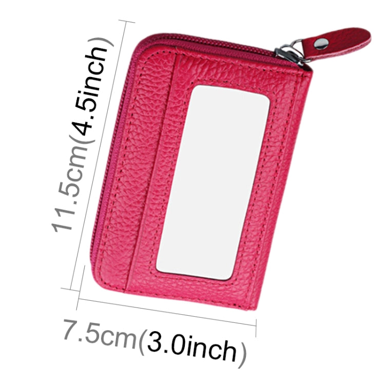 Genuine Cowhide Leather Solid Color Zipper Horizontal Card Holder Wallet RFID Blocking Card Bag Protect Case with 12 Card Slots, Size: 11.5*7.5cm(Magenta) - free shipping - PMC Jewellery - Order now!