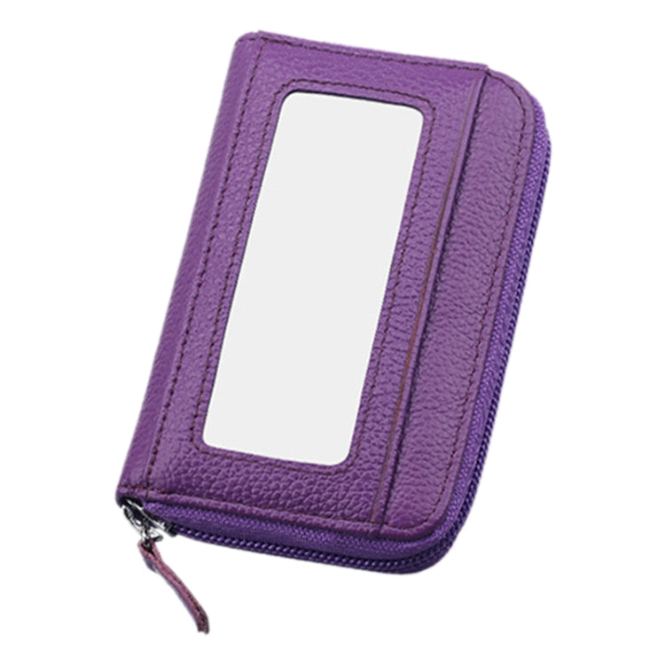 Genuine Cowhide Leather Solid Color Zipper Horizontal Card Holder Wallet RFID Blocking Card Bag Protect Case with 12 Card Slots, Size: 11.5*7.5cm(Purple) - free shipping - PMC Jewellery - Order now!