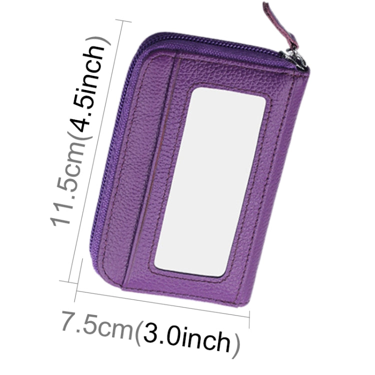 Genuine Cowhide Leather Solid Color Zipper Horizontal Card Holder Wallet RFID Blocking Card Bag Protect Case with 12 Card Slots, Size: 11.5*7.5cm(Purple) - free shipping - PMC Jewellery - Order now!