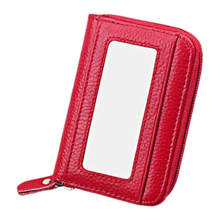 Genuine Cowhide Leather Solid Color Zipper Horizontal Card Holder Wallet RFID Blocking Card Bag Protect Case with 12 Card Slots, Size: 11.5*7.5cm(Red) - free shipping - PMC Jewellery - Order now!