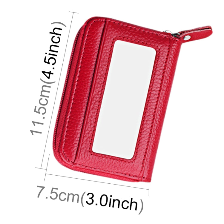 Genuine Cowhide Leather Solid Color Zipper Horizontal Card Holder Wallet RFID Blocking Card Bag Protect Case with 12 Card Slots, Size: 11.5*7.5cm(Red) - free shipping - PMC Jewellery - Order now!