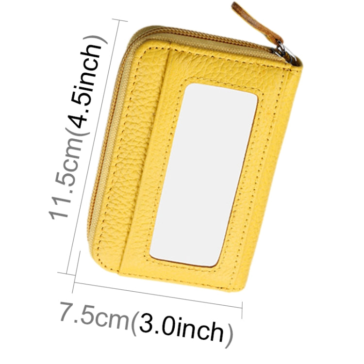 Genuine Cowhide Leather Solid Color Zipper Horizontal Card Holder Wallet RFID Blocking Card Bag Protect Case with 12 Card Slots, Size: 11.5*7.5cm(Yellow) - free shipping - PMC Jewellery - Order now!
