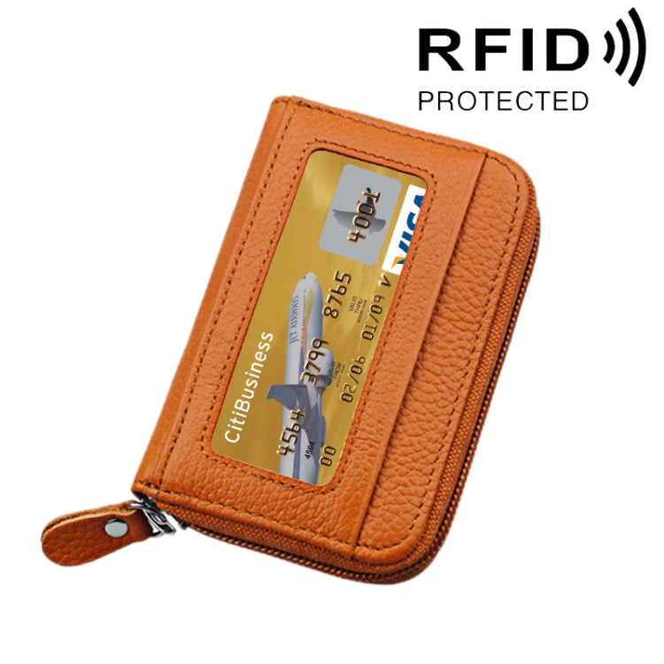 Genuine Cowhide Leather Solid Color Zipper Horizontal Card Holder Wallet RFID Blocking Card Bag Protect Case with 12 Card Slots, Size: 11.5*7.5cm(Brown) - free shipping - PMC Jewellery - Order now!