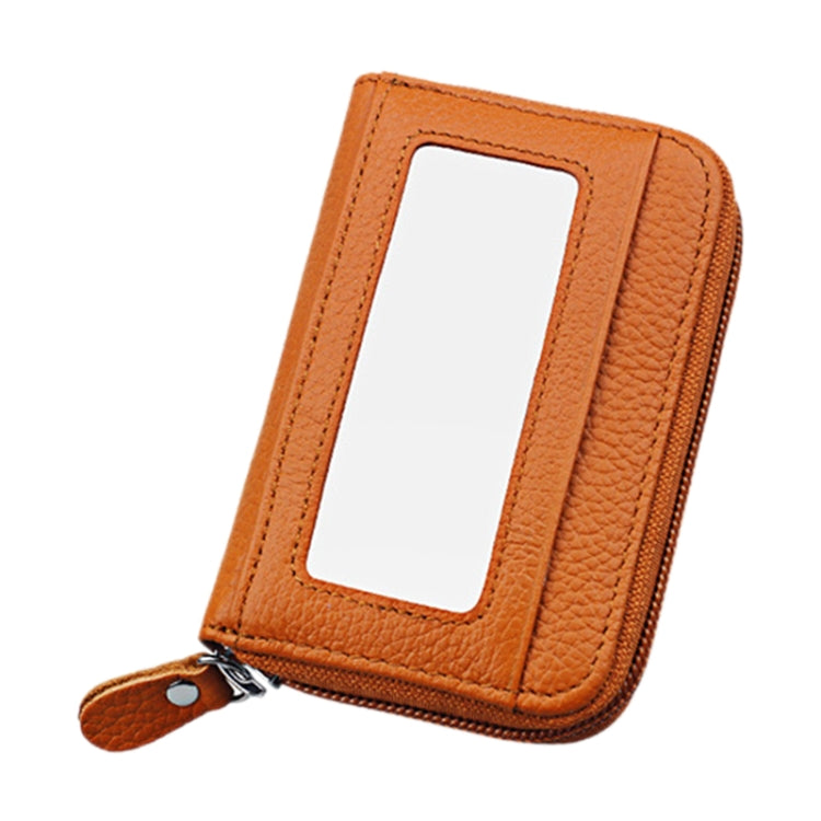 Genuine Cowhide Leather Solid Color Zipper Horizontal Card Holder Wallet RFID Blocking Card Bag Protect Case with 12 Card Slots, Size: 11.5*7.5cm(Brown) - free shipping - PMC Jewellery - Order now!
