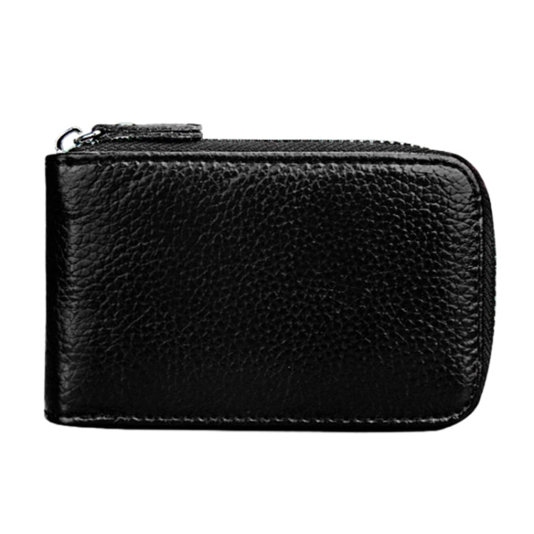 Genuine Cowhide Leather Solid Color Zipper Vertical Card Holder Wallet RFID Blocking Card Bag Protect Case with 12 Card Slots, Size: 11.5*7.5cm(Black) - free shipping - PMC Jewellery - Order now!