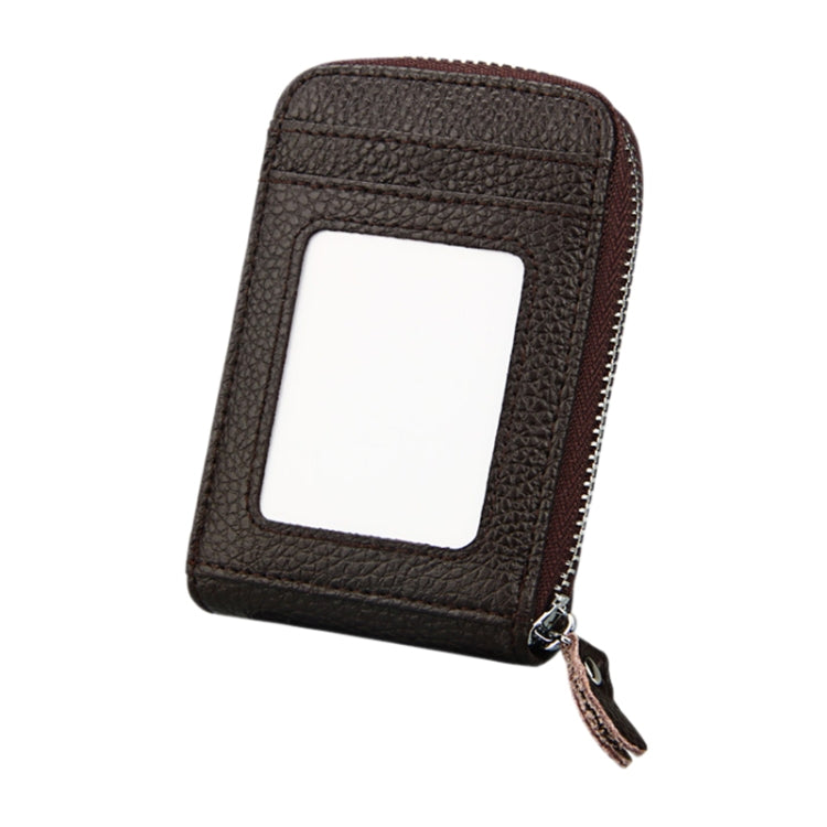 Genuine Cowhide Leather Solid Color Zipper Vertical Card Holder Wallet RFID Blocking Card Bag Protect Case with 12 Card Slots, Size: 11.5*7.5cm(Coffee) - free shipping - PMC Jewellery - Order now!