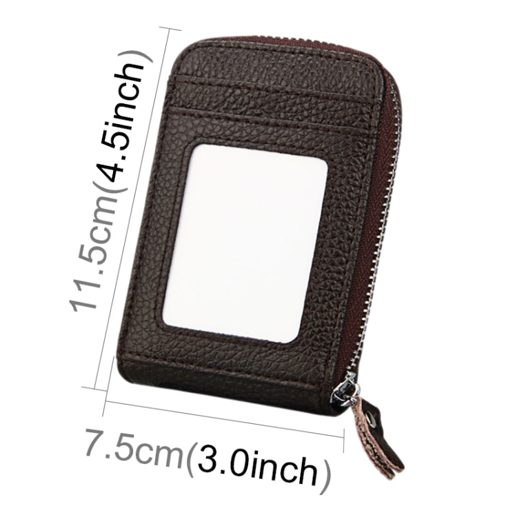 Genuine Cowhide Leather Solid Color Zipper Vertical Card Holder Wallet RFID Blocking Card Bag Protect Case with 12 Card Slots, Size: 11.5*7.5cm(Coffee) - free shipping - PMC Jewellery - Order now!