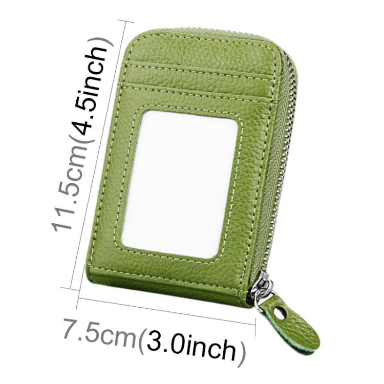 Genuine Cowhide Leather Solid Color Zipper Vertical Card Holder Wallet RFID Blocking Card Bag Protect Case with 12 Card Slots, Size: 11.5*7.5cm(Green) - free shipping - PMC Jewellery - Order now!