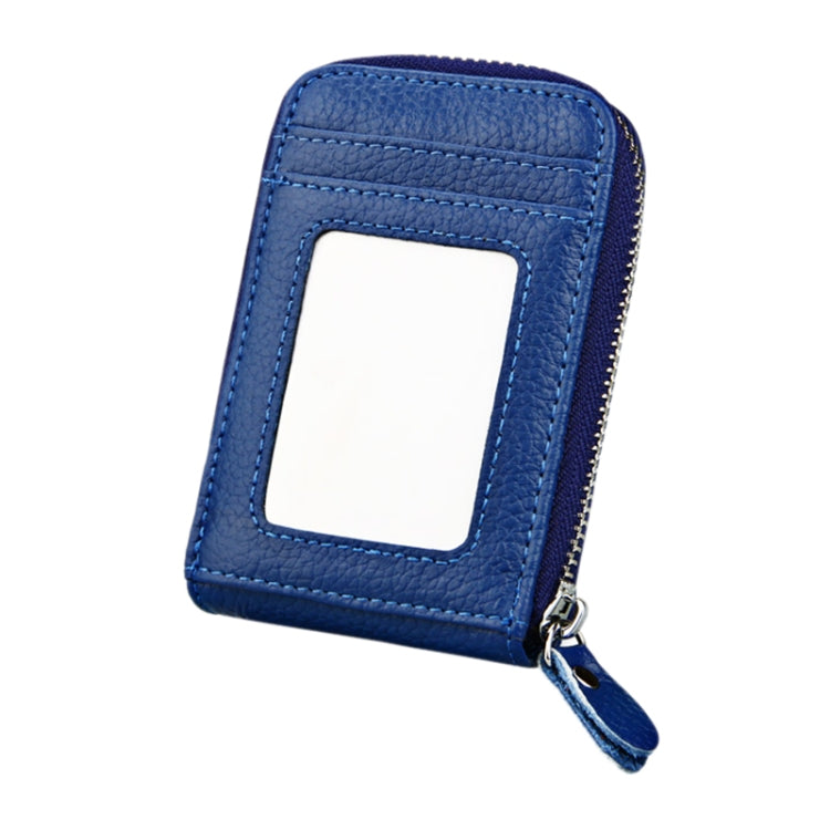 Genuine Cowhide Leather Solid Color Zipper Vertical Card Holder Wallet RFID Blocking Card Bag Protect Case with 12 Card Slots, Size: 11.5*7.5cm(Blue) - free shipping - PMC Jewellery - Order now!